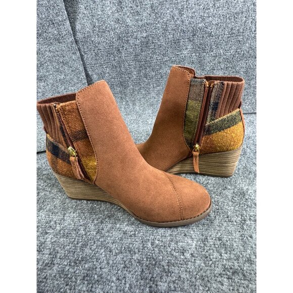 Toms Womens 7.5 brown multicolor Plaid Suede Wedge Ankle Boots - Picture 13 of 16